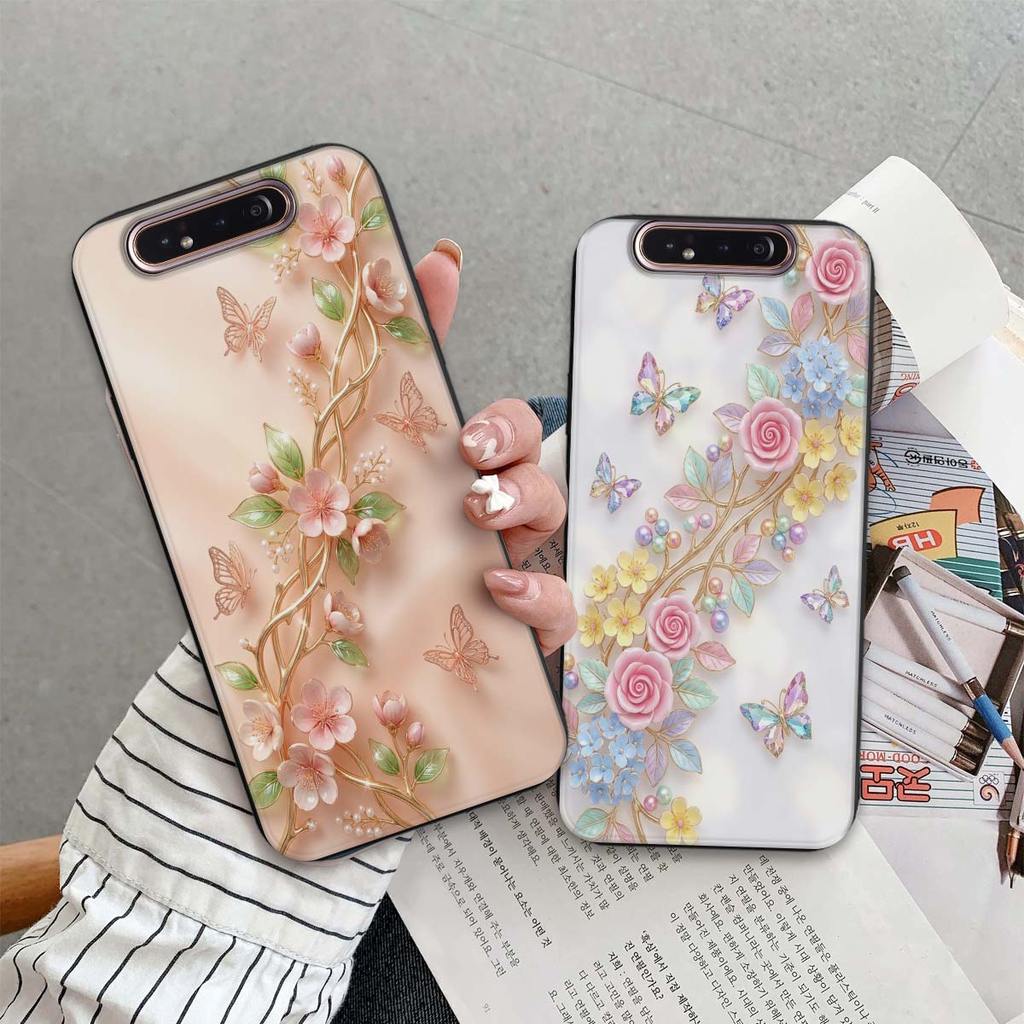 เคส Samsung A80 / A90 4G พิมพ์ลายดอกไม้ แฟชั่นสวยๆ