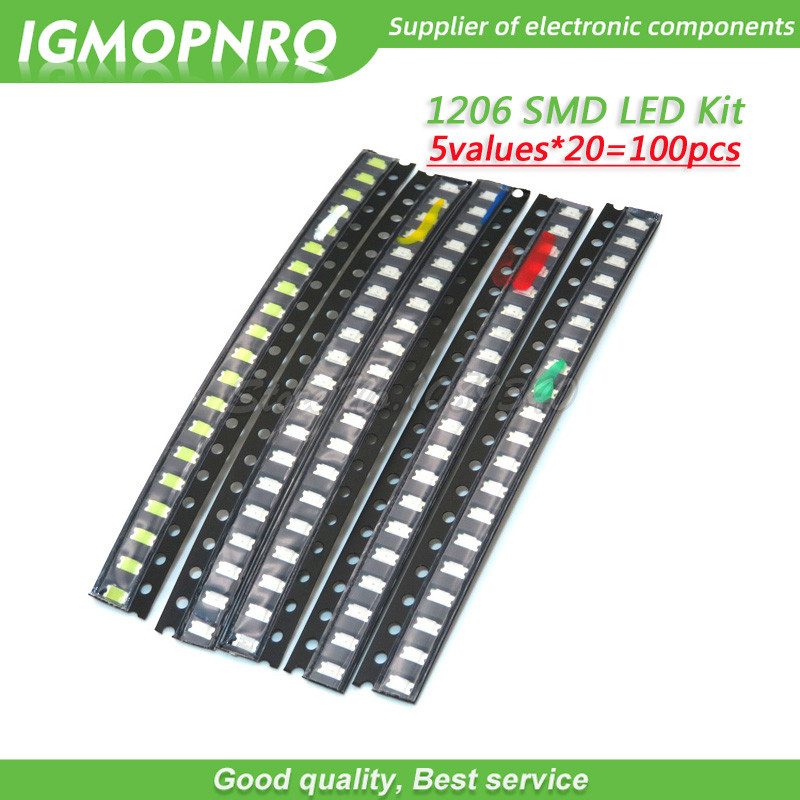 100 ชิ้นแต่ละ 20 ชิ้น 1206 SMD ไฟ LED แพคเกจ LED สีแดงสีขาวสีเขียวสีฟ้าสีเหลือง 1206 LED ไดโอดเปล่งแ