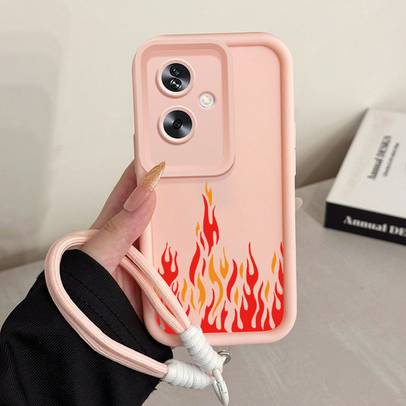 เคสสำหรับ OPPO A79 5G A2 5G เคสโทรศัพท์เปลวไฟสามสีซิลิโคนสายคล้องกันกระแทก