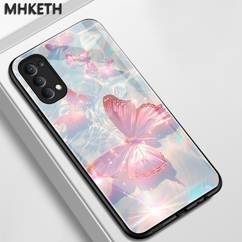 เคสสำหรับ OPPO Reno 4 4G Reno 4 5G Reno 3 Pro 5G เคสกระจกลายผีเสื้อ