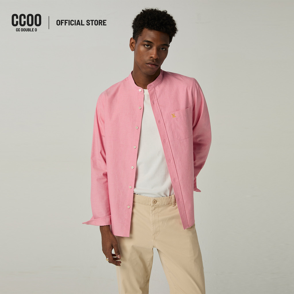CC DOUBLE O MANDARIN COLLAR CHAMBRAY SHIRT ผู้ชาย เสื้อเชิ้ตคอจีนผ้าชัมเบรย์ รุ่น O26SGMA110 (SS26 #