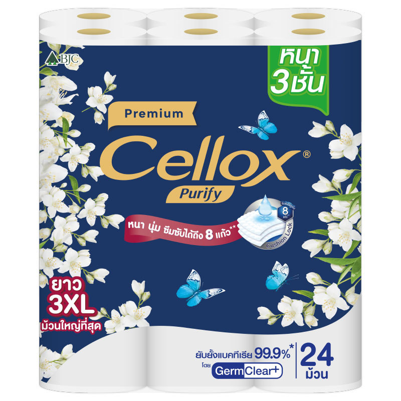 เซลล็อกซ์พิวริฟายกระดาษทิชชูหนา3ชั้นยาว3เท่าแพค 24ม้วน Cellox 3Ply 3XL Pack 24Roll [8850046339099]