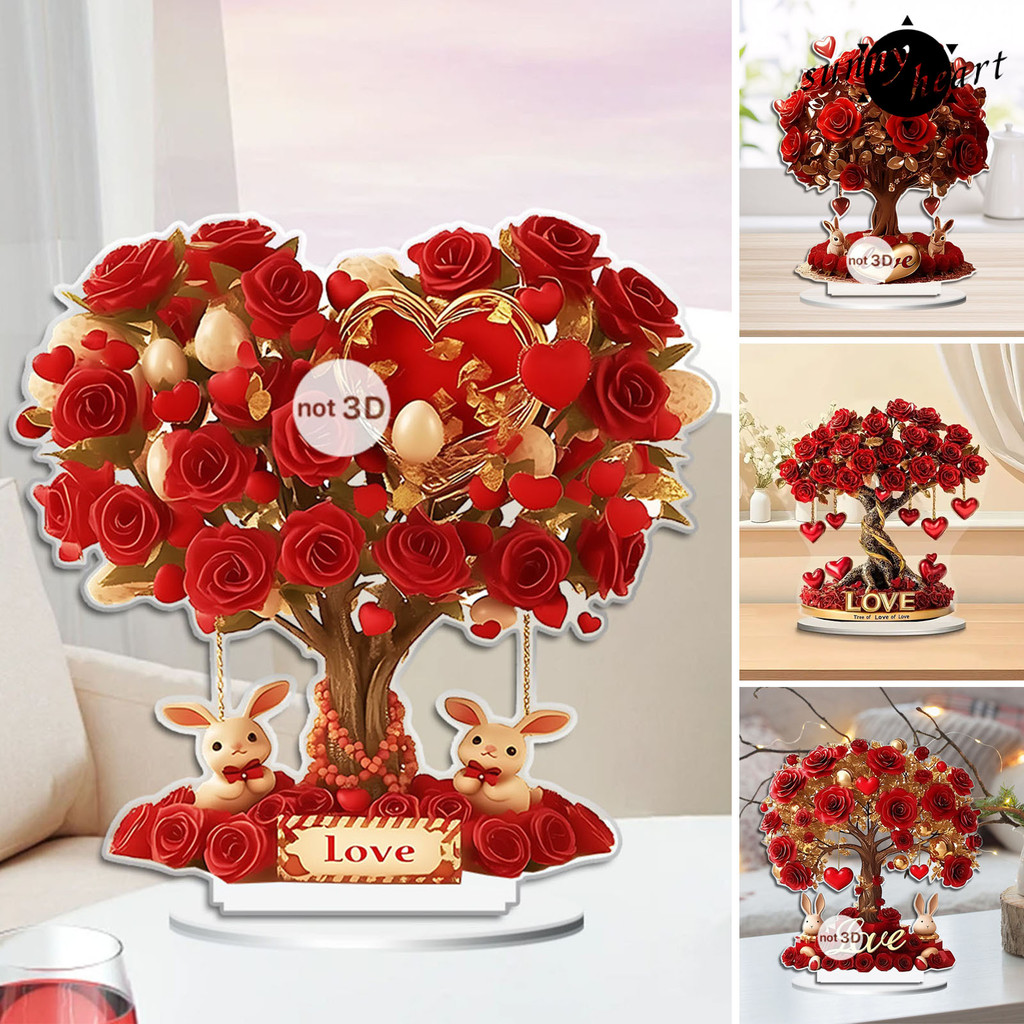 Sunnyheart อะคริลิค Rose Tree เครื่องประดับ 2D วันวาเลนไทน์ Rose ดอกไม้ตาราง Centerpiece สําหรับห้อง