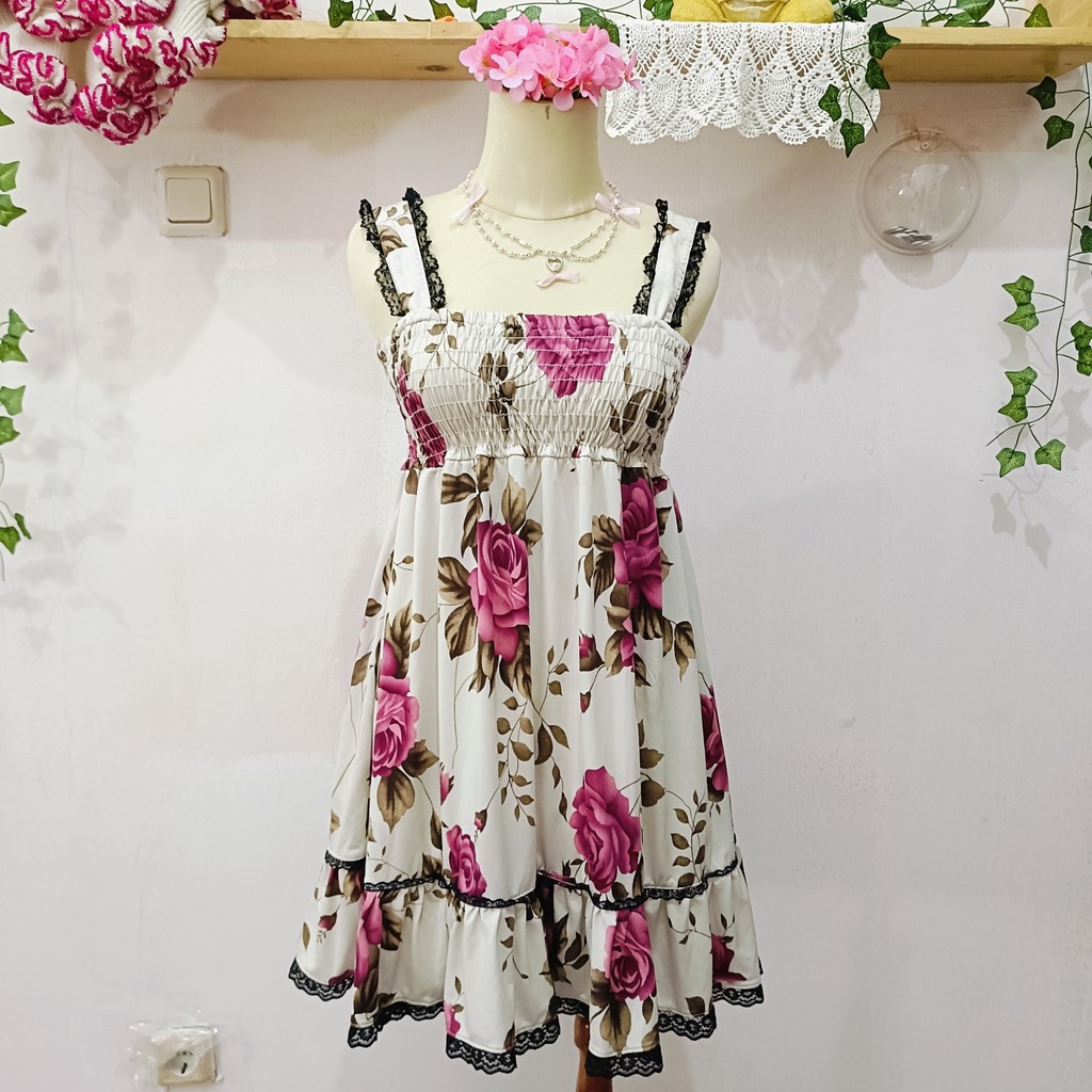 ชุดเดรสวินเทจ Harajuku Rose – Mori Kei Floral Ruffle Lace