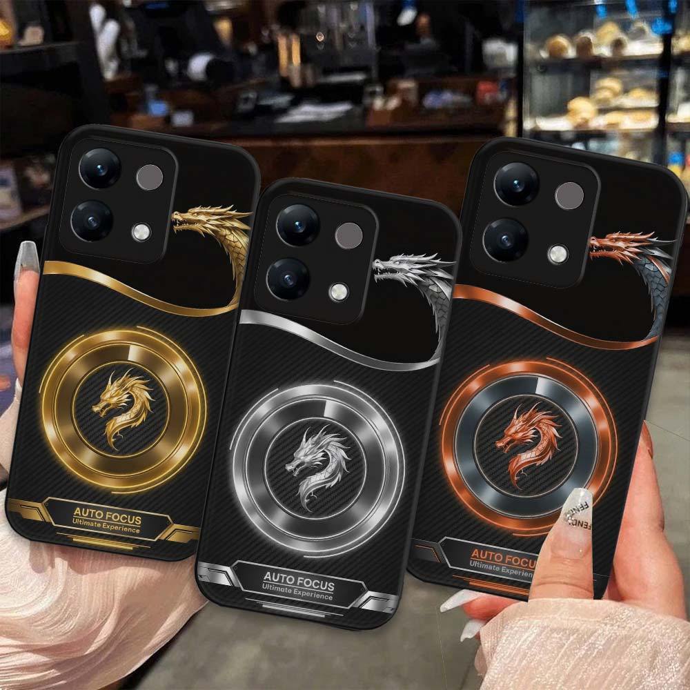 เคส Xiaomi Poco X6 / X6 Pro / X6 Neo พิมพ์โลโก้มังกรนีออนและเทคโนโลยี TPU ยืดหยุ่น