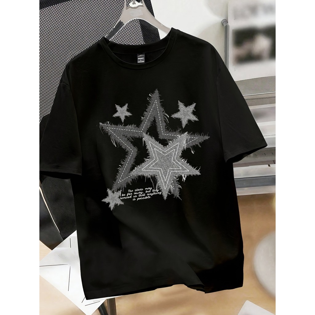 Manfinity Joysei Mens Retro Star Pattern T-Shirt, Mens Graphic Tee, Emo, 2000s Style