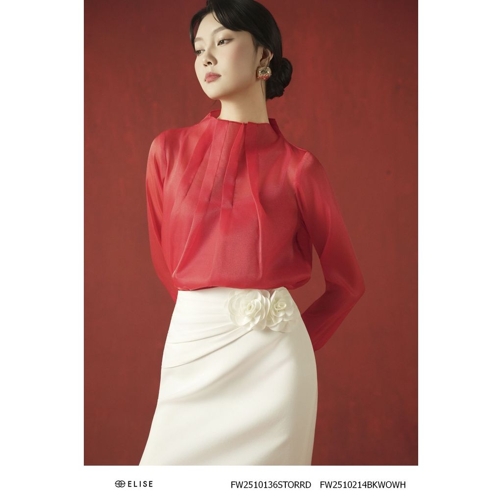 Set เสื้อไหมแดงคอปก ดีไซน์ Elise O2O รหัส FW2510136สตอร์ด