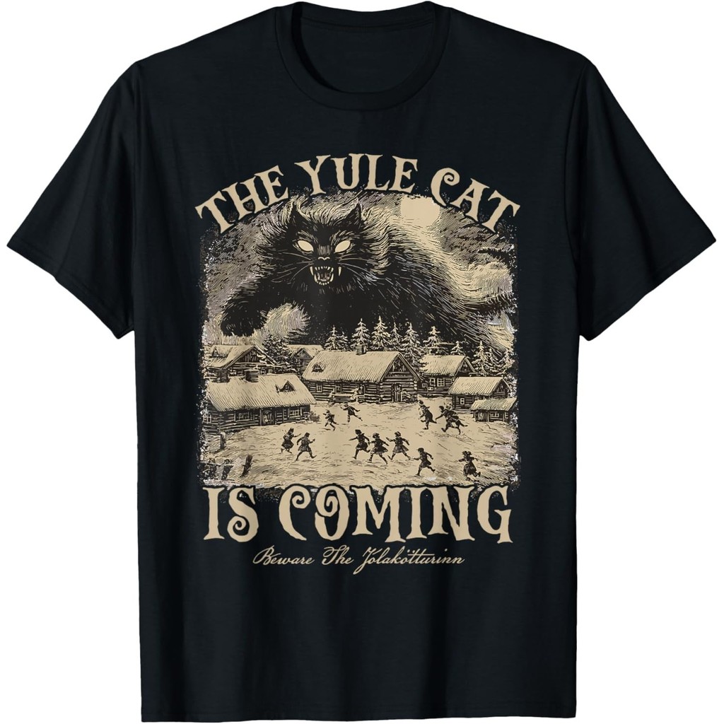 The Yule Cat มาแล้ว Icelandic Christmas Cat Mom Cat Lover เสื้อยืด