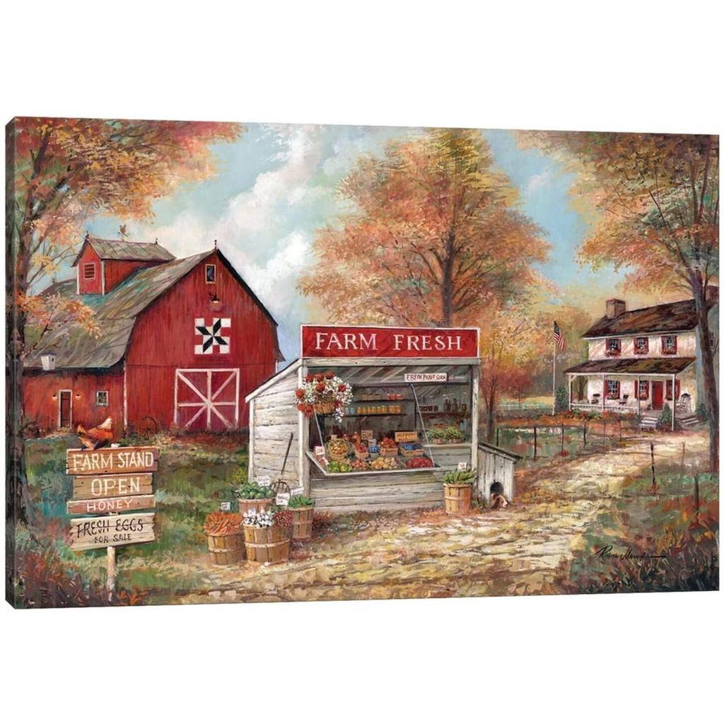 ฟาร์มชนบทผ้าใบ Wall Art Vintage Country ผ้าใบ Wall Art Rustic Wall Art ตกแต่งฟาร์ม Fresh Wall Art ภา