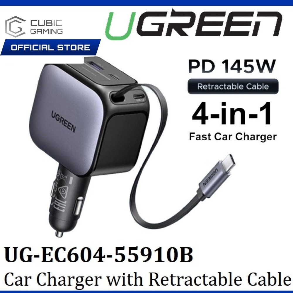 UGREEN ที่ชาร์จในรถยนต์ PD 145W / 90W / 60W USB TYPE C ชาร์จเร็วพร้อมเครื่องชาร์จหลายตัว และสายเคเบิ