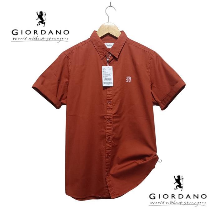 KEMEJA KATUN Giordano Mens 3D Slim Fit Short Sleeve Casual & Official Shirt Premium Twill Cotton Bla