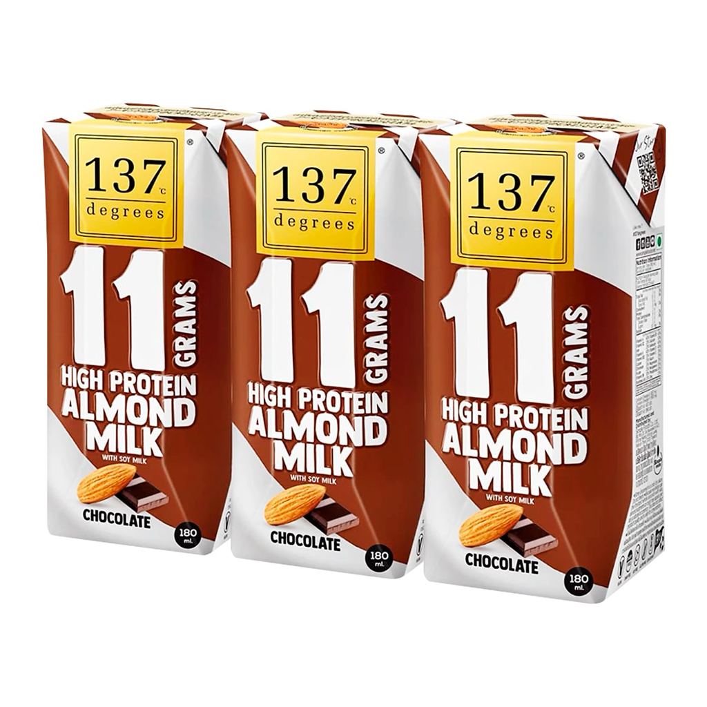 [สินค้าส่งด่วน] 137 ดีกรี นมอัลมอนด์ผสมน้ำนมถั่วเหลือง โปรตีนสูง สูตรช็อกโกแลต 180 มล. x 3 ชิ้น