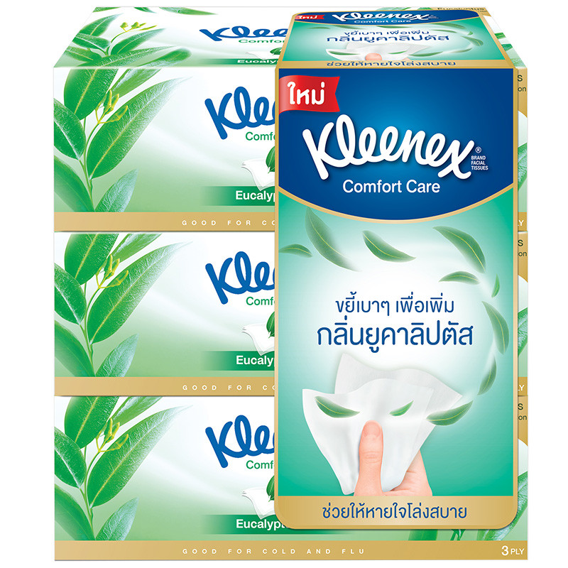 คลีเน็กซ์ยูคาลิปตัสออยล์กระดาษทิชชู่ 80แผ่น แพค 3 Kleenex Facial Tissue Eucalyptus Oil 80Sheets Pack