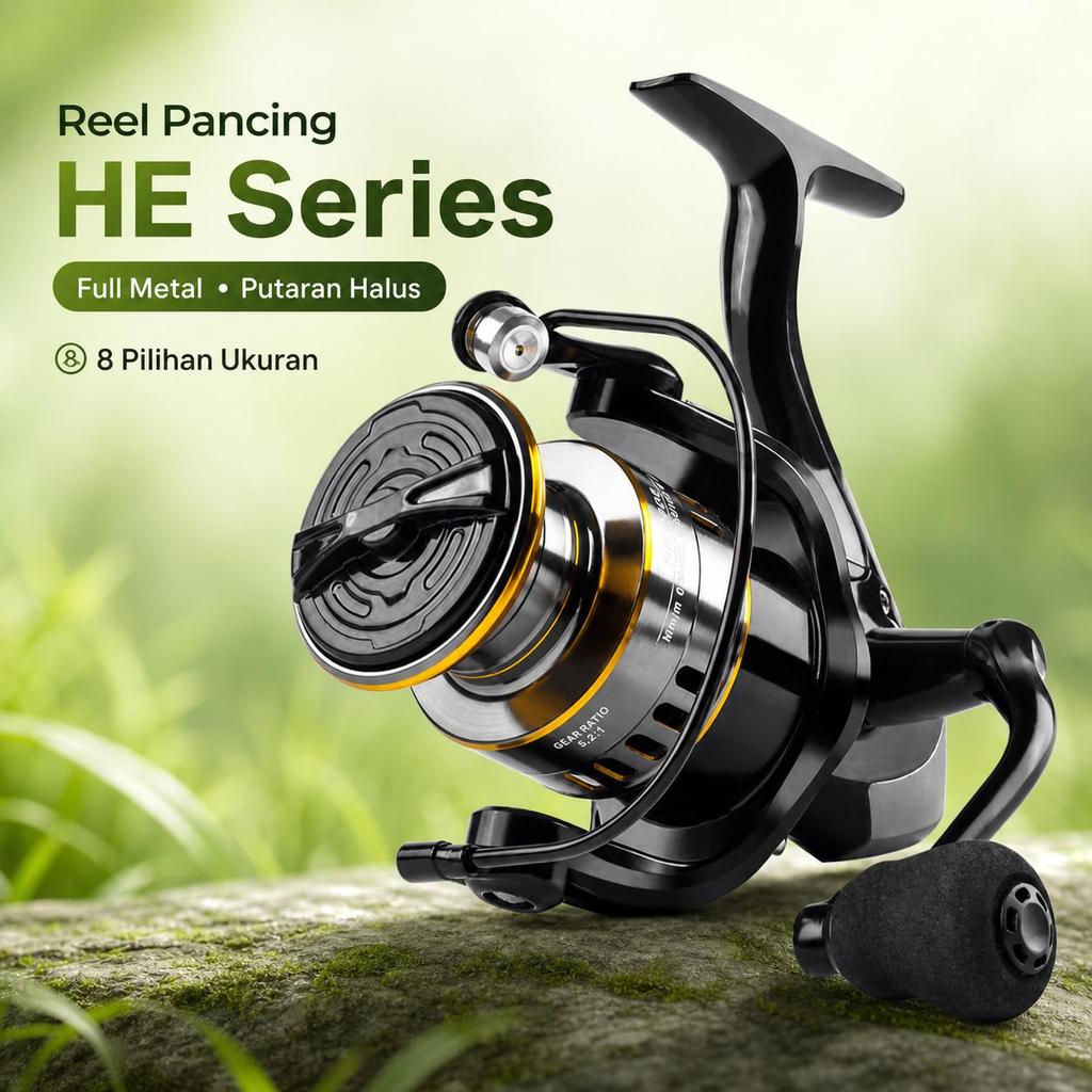 Spinning Fishing Reel HE500 HE1000 HE2000 HE3000 HE4000 HE5000 HE6000 HE7000 โลหะเต็มรูปแบบสีดําทองส