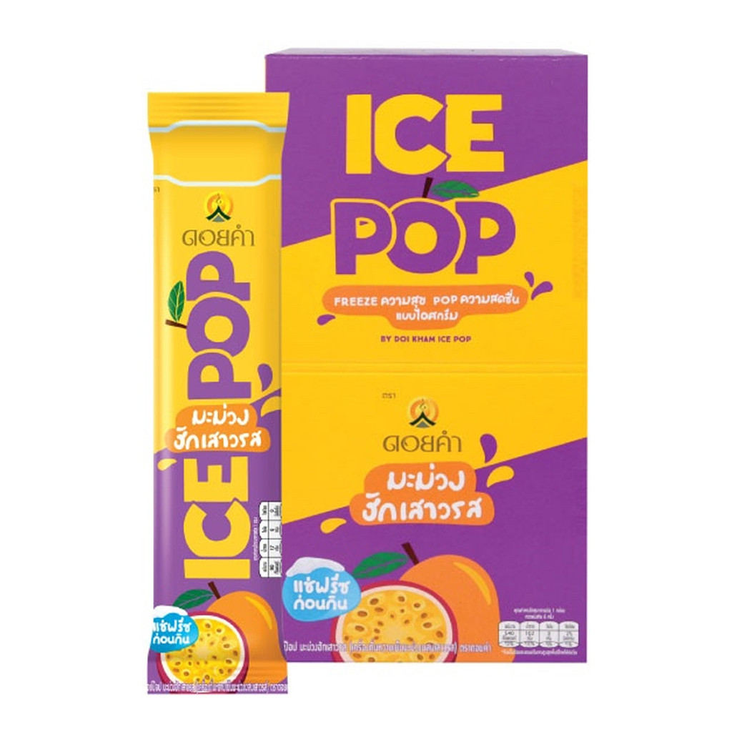 [สินค้าส่งด่วน] ดอยคำ ไอซ์ป๊อป มะม่วงฮักเสาวรส เครื่องดื่มหวานเย็นมะม่วงผสมเสาวรส 85 มล. แพ็ค 6