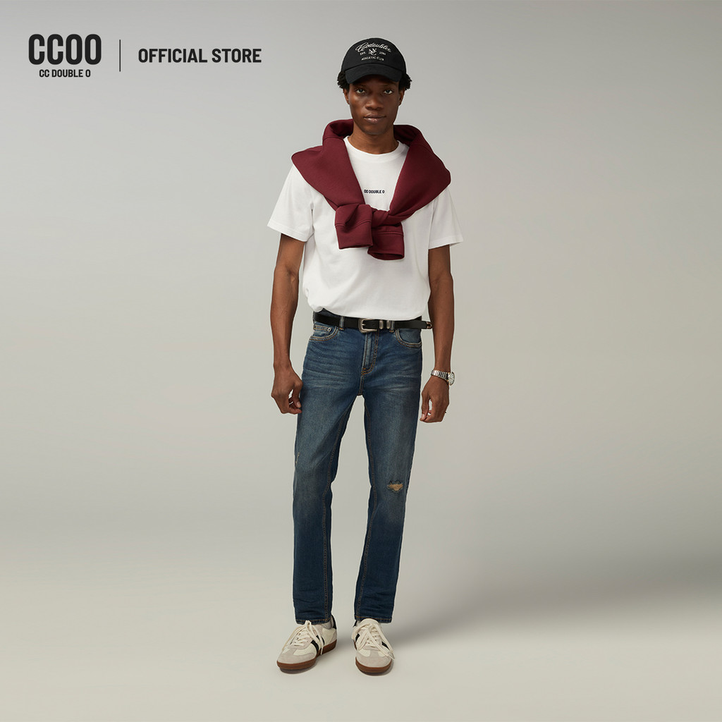 CC DOUBLE O DESTROYED MID BLUE WASH SKINNY JEANS ผู้ชาย กางเกงยีนส์ทรงสกินนี่ฟอกสีดีเทลขาด รุ่น O26SGMA011 (SS26 #P1)