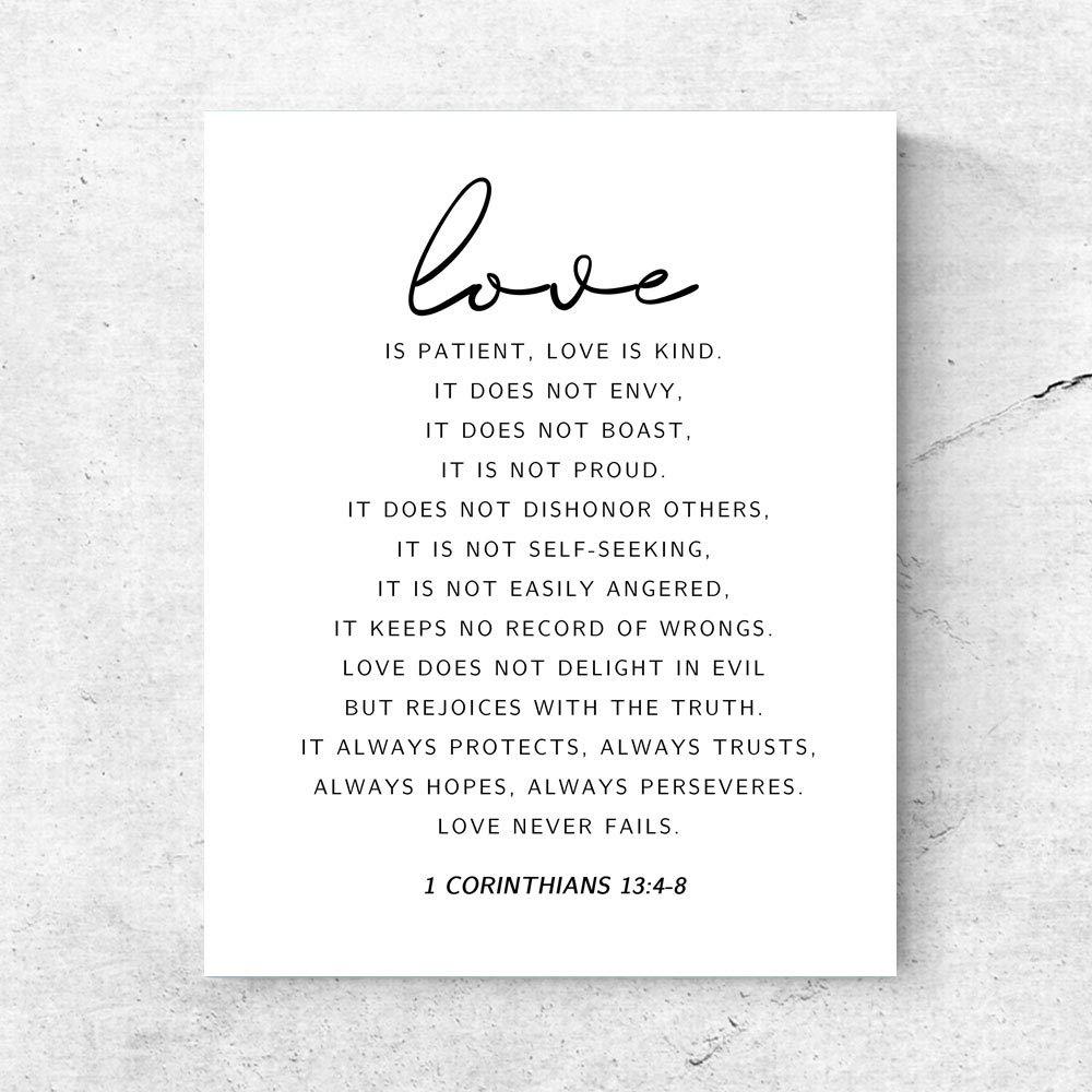 1 Corinthians 13 Love is Patent Love is Kind Love Quotes Wall Art Decor Christian คู่ Bible Verse ห้