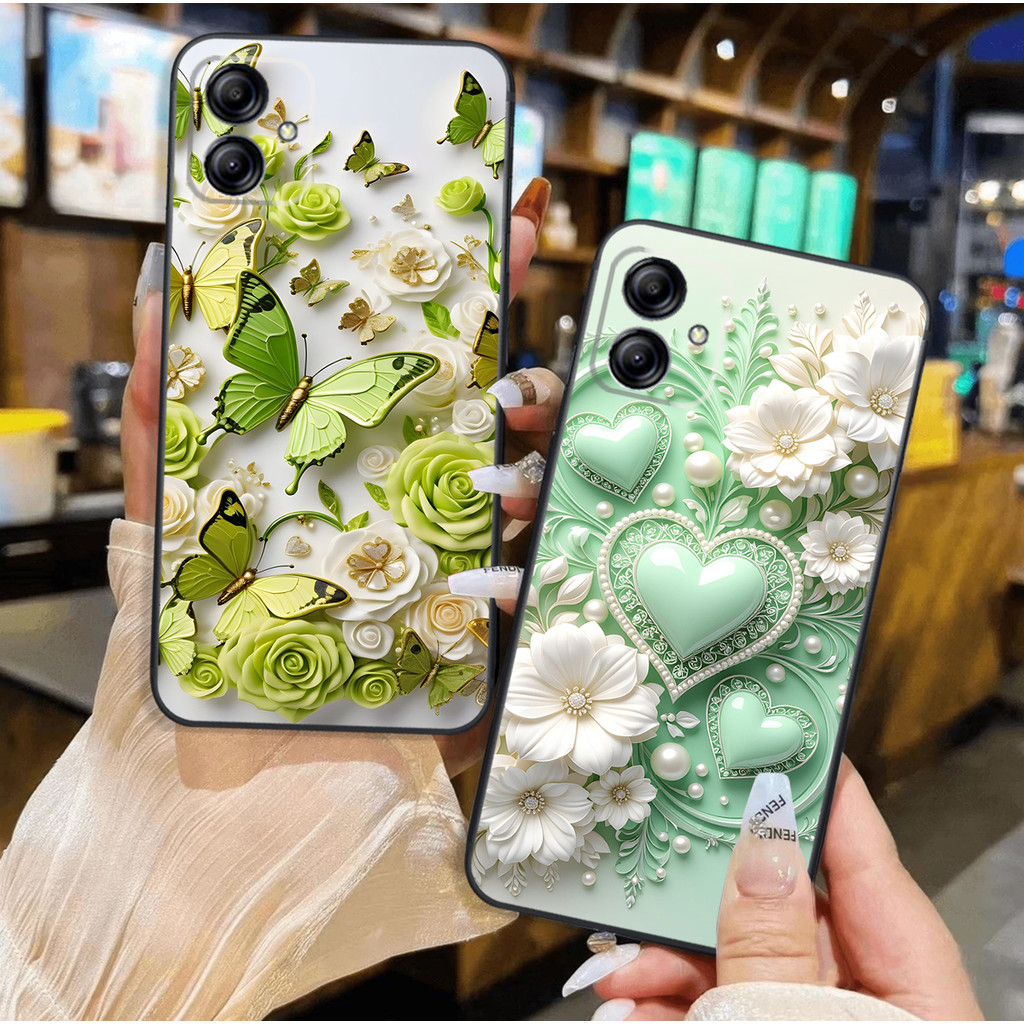 Samsung A05 / Samsung A05S / Samsung A06 / Samsung A06 5G เคสลายหัวใจ ดอกไม้หรูหราสวยงามและผีเสื้อ