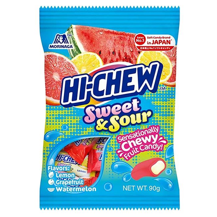 [สินค้าส่งด่วน] โมรินากะ ไฮ-ชิว สวีทซาวร์ ลูกอมเคี้ยวหนึบ รสผลไม้ 90 ก.