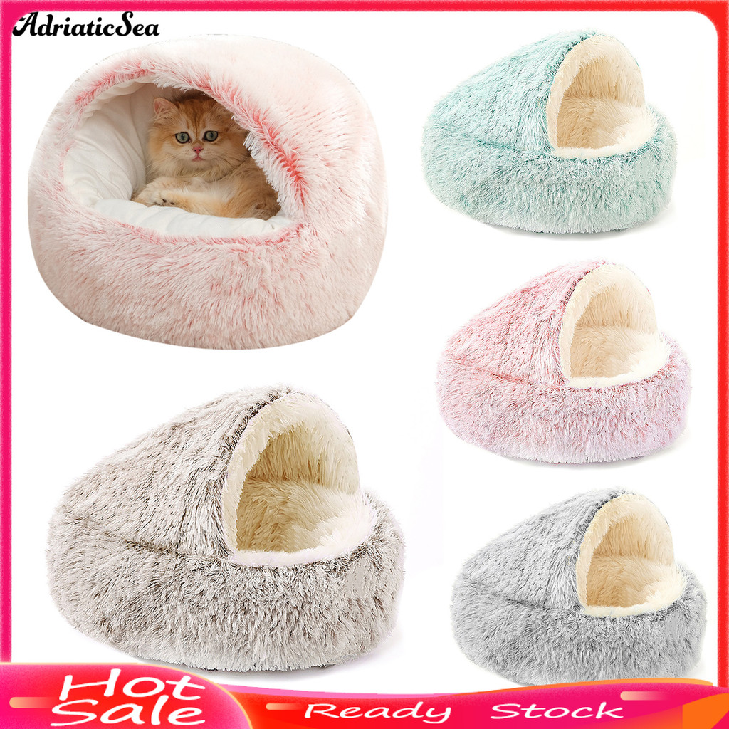 [COD]☃Cat Nest Bed Fuzzy Covered Cat Cave Bed Warm Fluffy Pet Bed with Anti-Slip Bottom Puppy Calmin