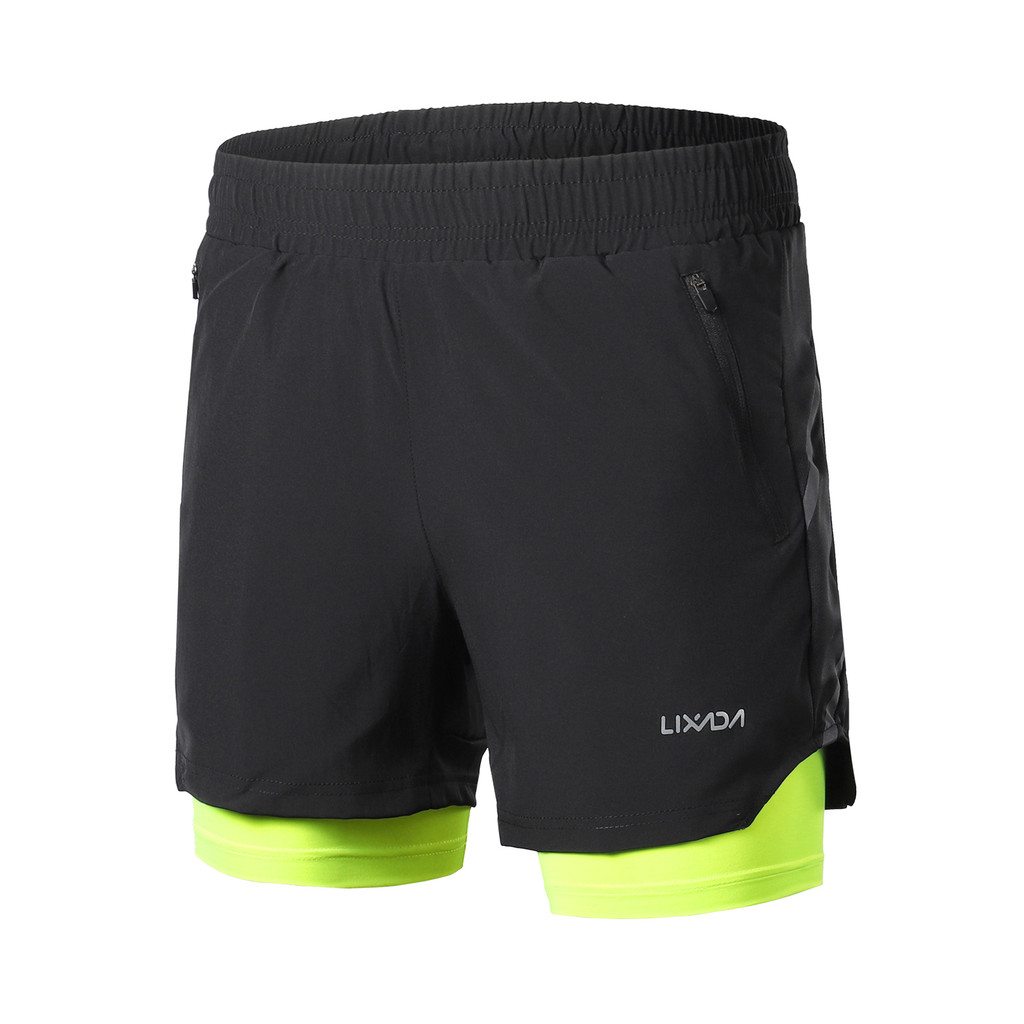 Onlylove Men 2 in 1 Running Shorts Quick Drying Breathable Active Training การออกกําลังกาย Jogging M