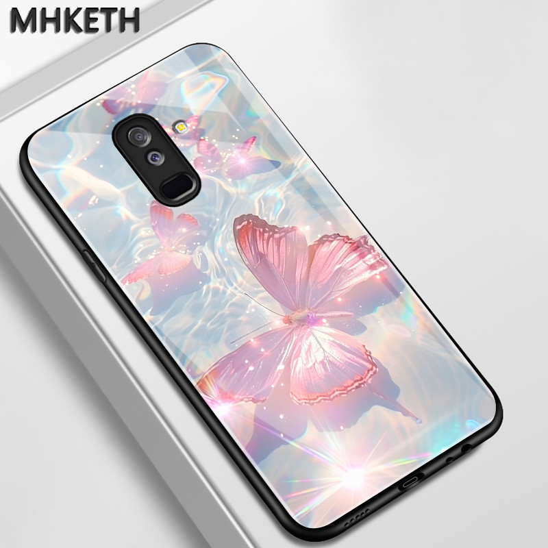 เคสสำหรับ Samsung A6+ 2018 J8 2018 J7 pro J6 Plus 2018 J6 Prime เคสกระจกลายผีเสื้อ
