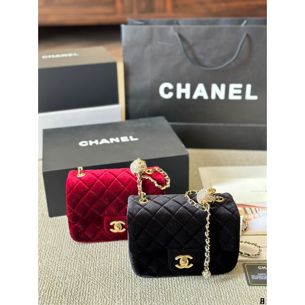 ชาแนล1333 สีดํากํามะหยี่เพชรตรวจสอบโซ่กระเป๋าสุภาพสตรีแฟชั่นกระเป๋าถือ