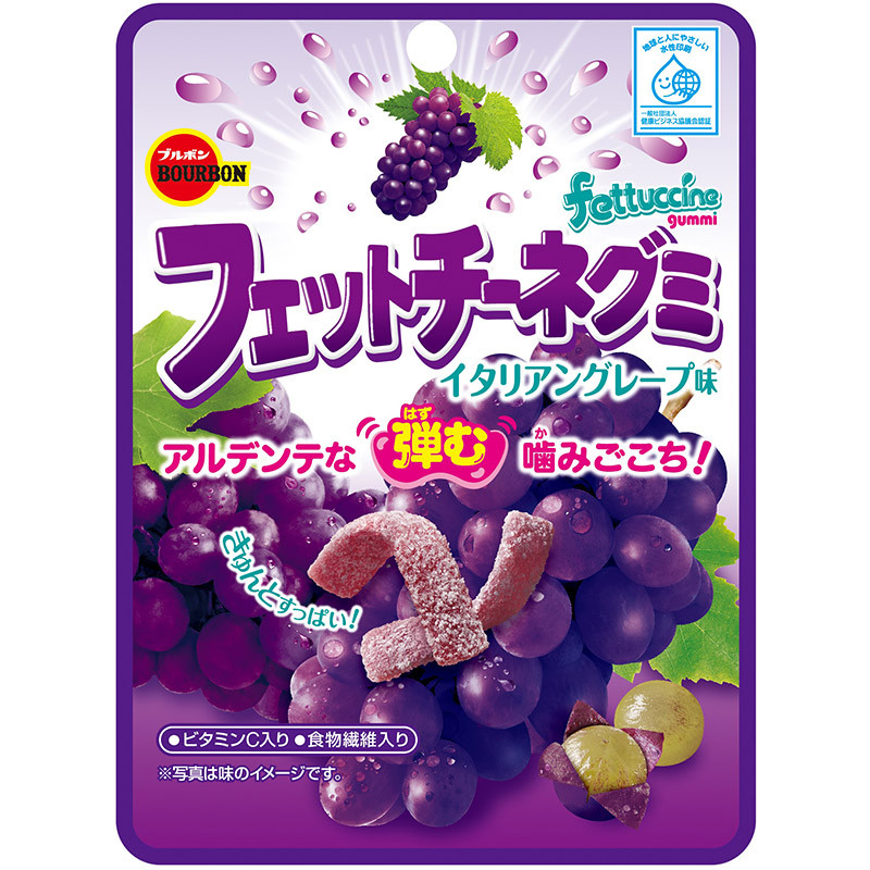 เบอร์บอนวุ้นเจลาตินสำเร็จรูปรสองุ่น 50กรัม Bourbon Fettuccine Gummi Italian Grape Aji 50g. [บาร์โค้ด