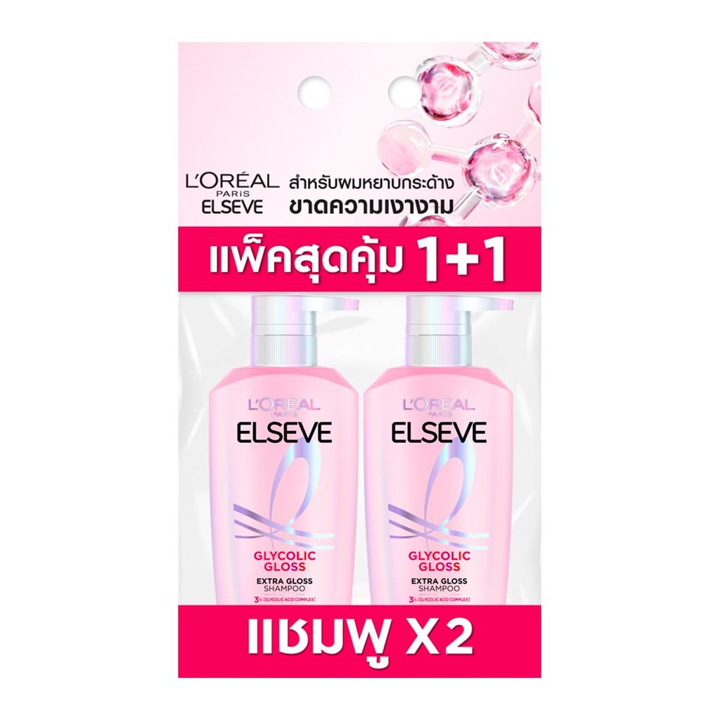 ลอรีอัล ปารีส เอลแซฟ ไกลโคลิค กลอส เอ็กซ์ตร้า กลอส แชมพู 400 มล. แพ็ค 1+1