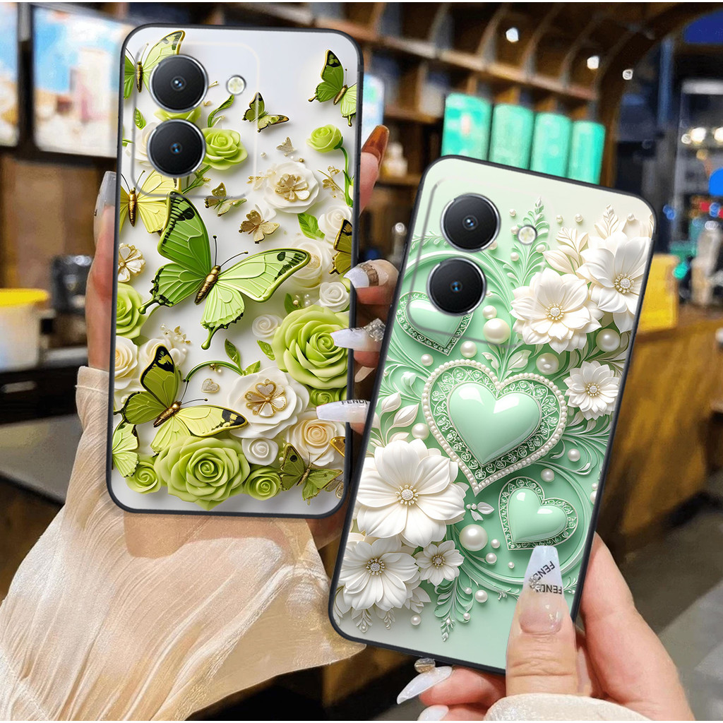 เคส Vivo Y36 / Y76 / Vivo Y78 / VIVO Y78 5G ลายหัวใจหรูหราสวยงามและผีเสื้อ