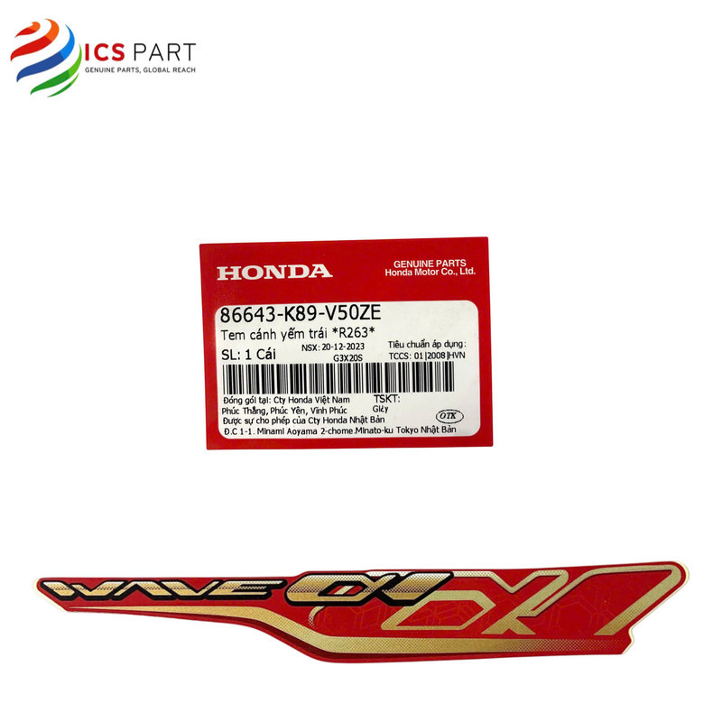 86643K89V50ZE | LEFT BIKE STICKER *R263* ซ้าย - Wave Alpha 110 - 2016 - 2026 - *R263* Honda Flag Red