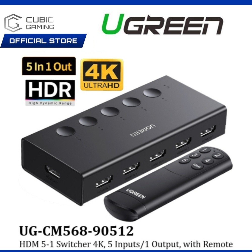 UGREEN UG-CM568-90512 สวิตช์ HDMI 4K 5 IN-1 พร้อมรีโมทคอนโทรลสําหรับเกม SMOOTH/ PS4/PS5/XBOX/NINTEND