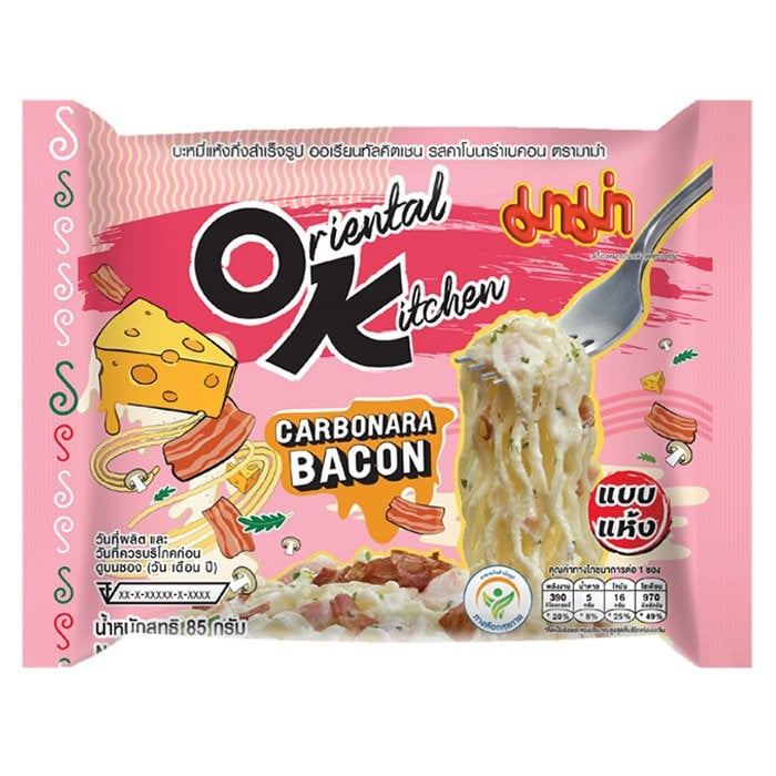 [สินค้าส่งด่วน] มาม่า ออเรียนทัลคิตเชน รสคาโบนาร่าเบคอน แบบแห้ง 85 ก.