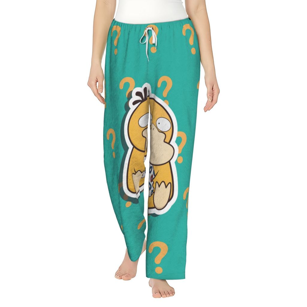 Psyduck ชุดนอนผ้าฟลีซตุ๊กตาผู้หญิงพร้อมกระเป๋าผ้าสักหลาด