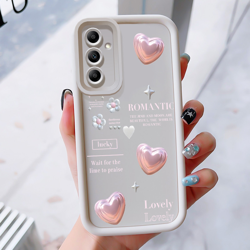 เคสสำหรับ Samsung A14 4G A14 5G เคสโทรศัพท์รูปหัวใจดอกไม้สามสีซิลิโคนกันกระแทก