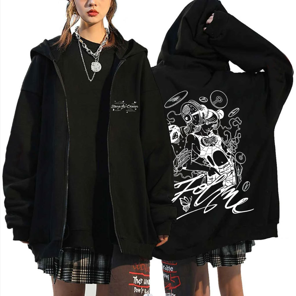 อะนิเมะ Jojos Bizarre Adventure Stone Ocean Kujo Jolyne Graphic Zipper Hoodie Cotton Zip Up Jacket