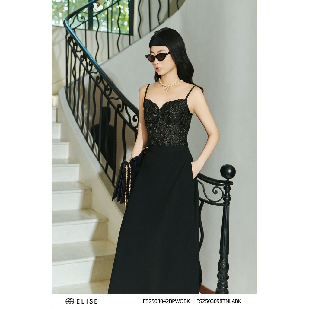 Elise O2O คอร์เซ็ทลูกไม้ลายดอกไม้สีดํา รหัส FS2503098TNLABK