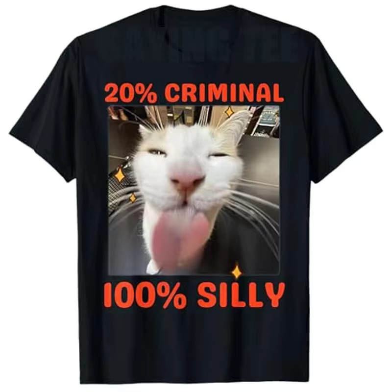 เสื้อยืดผ้าฝ้ายผู้ชายแมวตลก Memes Internet Memes 2025 ฤดูร้อน Crewneck แฟชั่นลําลองสบาย Breathable ผ