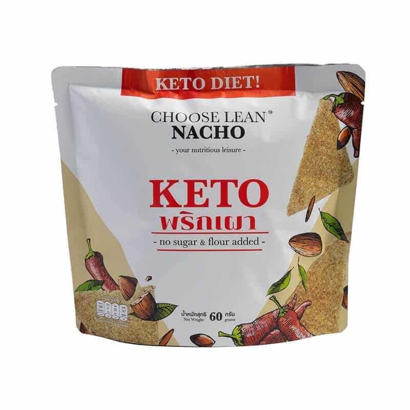 นาโชวีแกนคีโต Choose Lean รสพิกพาว 60g โปรตีน 13g ไร้น้ำตาล ไร้แป้ง Vegan KETO Nacho Pik Pao