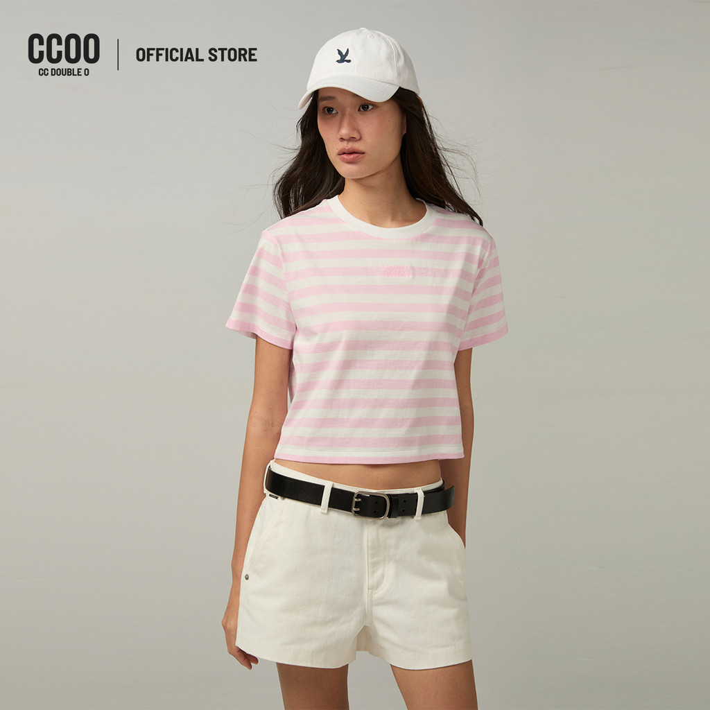 CC DOUBLE O CC DOUBLE O LOGO STRIPED CROPPED TEE ผู้หญิง เสื้อยืดครอปลายทางโลโก้ CC DOUBLE O รุ่น O26SGWA125 (SS26 #P2)