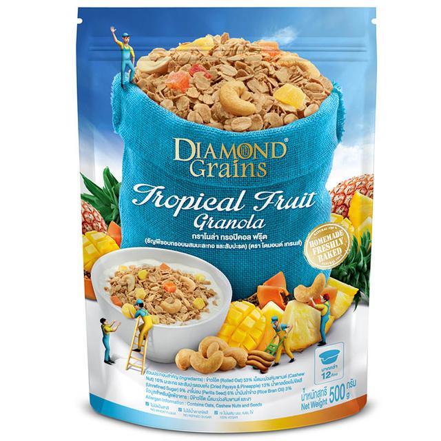🎋 ไดมอนด์เกรนกราโนล่ารสทรอปิคอลริช 500กรัม 🎡 Diamondgrains Granola Tropical Rich Granola 500g. 🎠 อย.