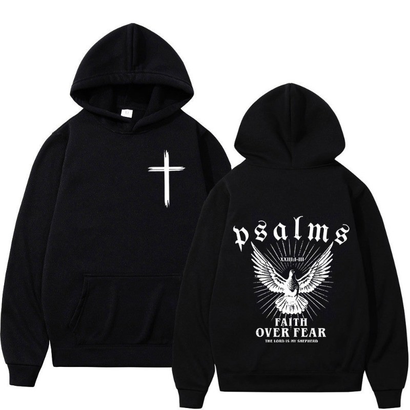 Christian Jesus Faith Over Fear Bible Verse Hoodies ผู้ชายผ้า Street Hoodie Street Sweatshirt Cyberp