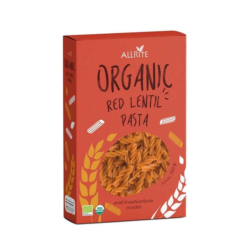 พาสต้าเลนทิลแดง ออร์แกนิค ออไรท์ 250g กลูเตนฟรี วีแกน โปรตีนสูง Allrite Red Lentil Pasta