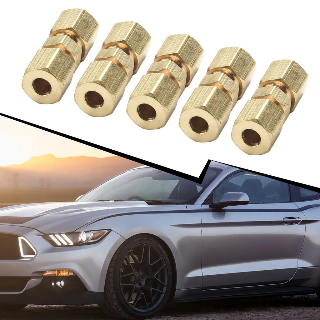 [C1O] 5 ชิ้นทองเหลืองอุปกรณ์การบีบอัดตัวเชื่อมต่อ 3/16 OD สายเบรคไฮดรอลิก Union