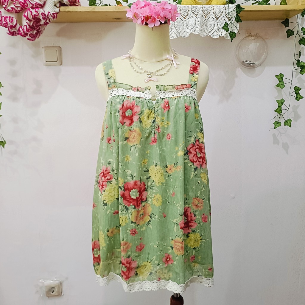 Mori Kei Green Floral Dress – Maple Japan Soft Aesthetic