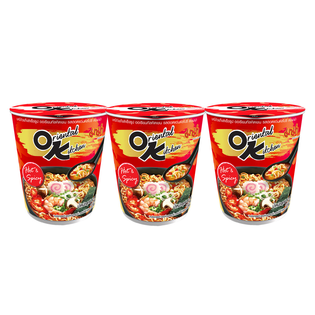 [สินค้าส่งด่วน] มาม่า บะหมี่ถ้วยกึ่งสำเร็จรูป ออเรียนทัลคิตเชน รสฮอตแอนด์สไปซี 80 ก. x 3 ชิ้น