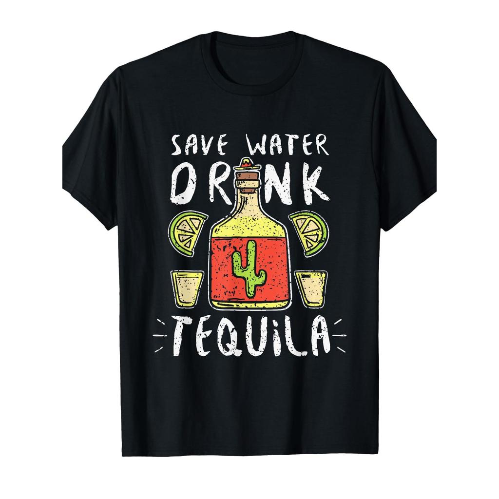ดื่มน้ํา Tequila เหมาะสําหรับวันหยุดสําหรับบุรุษครอบครัวผ้าฝ้ายคอกลมเสื้อยืดพิมพ์ลายด้านเดียว