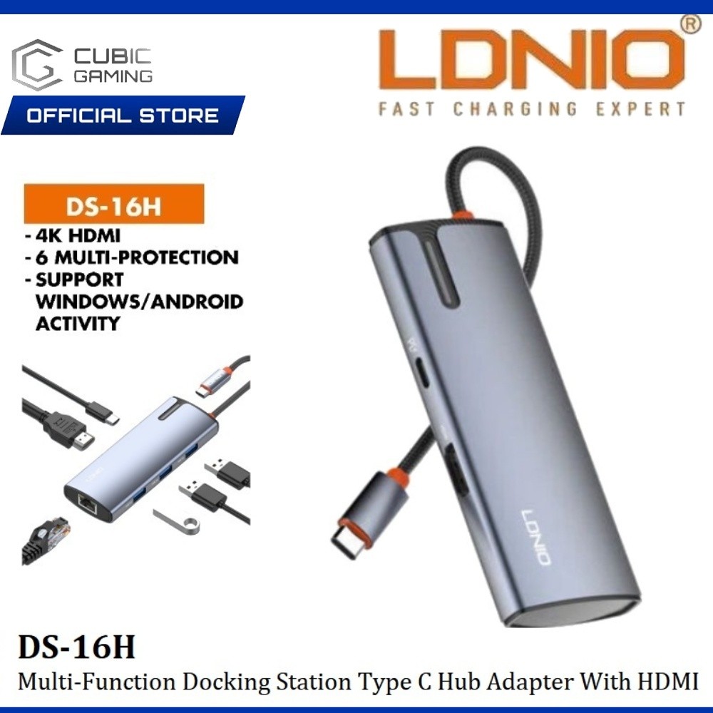 LDNIO PD100W DS-16H 6 IN 1 TYPE C MULTI-FUNCTION DOCK STATION พร้อม HDMI - DS-16U USB C MULTI PORTS 
