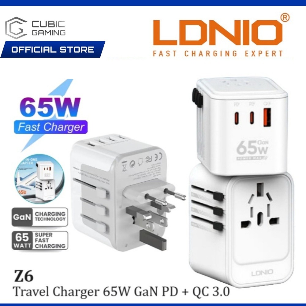 LDNIO Z6 65W GAN UNIVERSAL TRAVEL ADAPTER (2C1A) PD 65W + QC3.0 SUPER UNIVERSAL CHARGER ADAPTER - สี