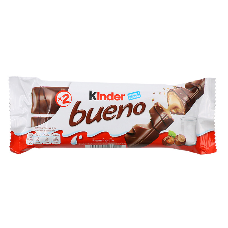 คินเดอร์บรูโนช็อกโกแลตนม 43กรัม Kinder Bueno Milk Chocolate 43g. [หมายเลขบาร์โค้ด 8000500066027]